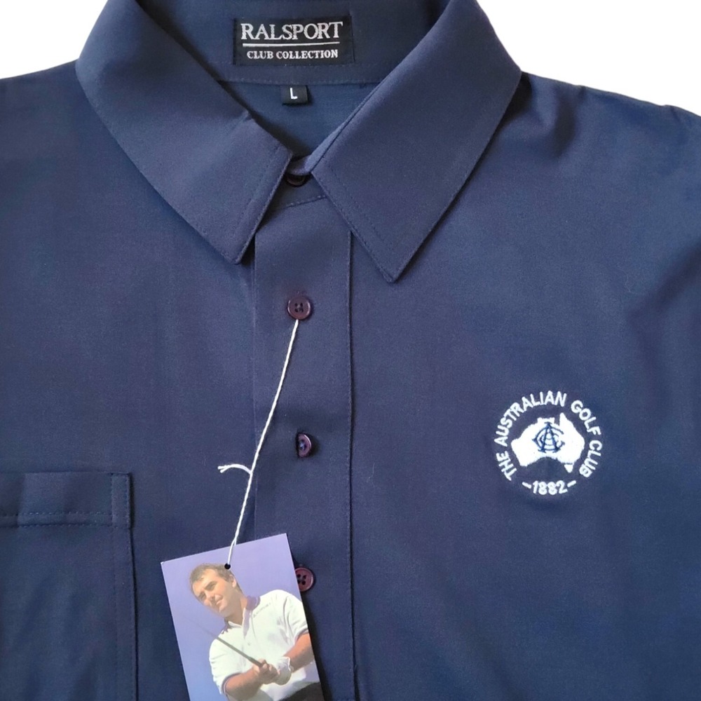 Men's New Ralsport Golf Shirt Craig Parry Sz L Navy Polo Australian Golf Club